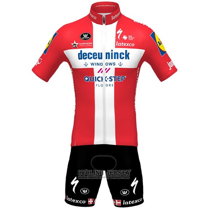 2021 Cycling Jersey Deceuninck Quick Step Champion Denmark Short Sleeve And Bib Short